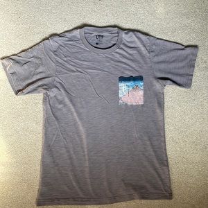 Uniqlo Museum of Fine Arts Boston Taupe Mt. Fuji Pocket Tee Japan Men's Medium